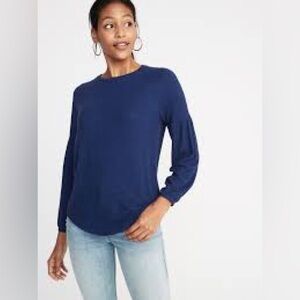 Old Navy Blue Marl Luxe Plush Balloon Sleeve Top Small